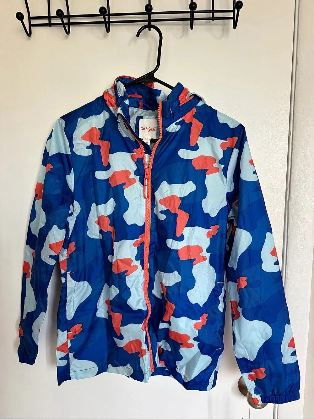 Cat & Jack Camo Rain Jacket Blue & Red Girls 12 (14)